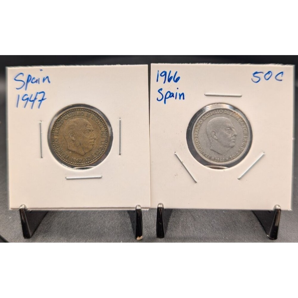 2‑Coin Bundle – Spain 1966 50 Céntimos & 1947 1 Peseta